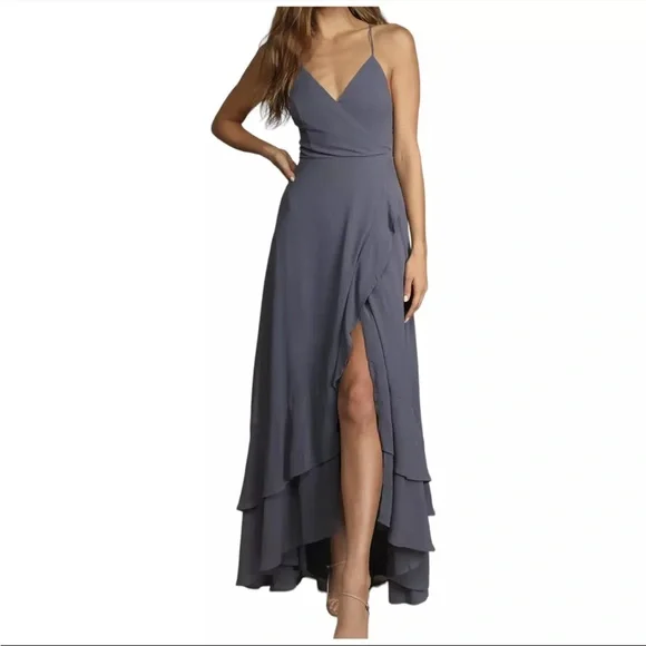 Lulu’s NWT Lace Up High Low Maxi Dress Granite Blue Dress Formal Medium J - Picture 1 of 8